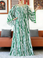 Embroidered Cotton Abaya Dress – Loose Boho Maxi Kaftan with Tassel Detail (One Size, 6 Colours)