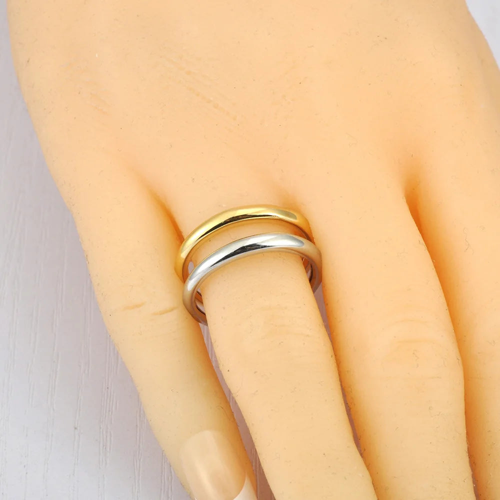 Bague JeeMango en acier inoxydable à double cercle pour femme – Plaqué or 18 carats, étanche, bijou tendance