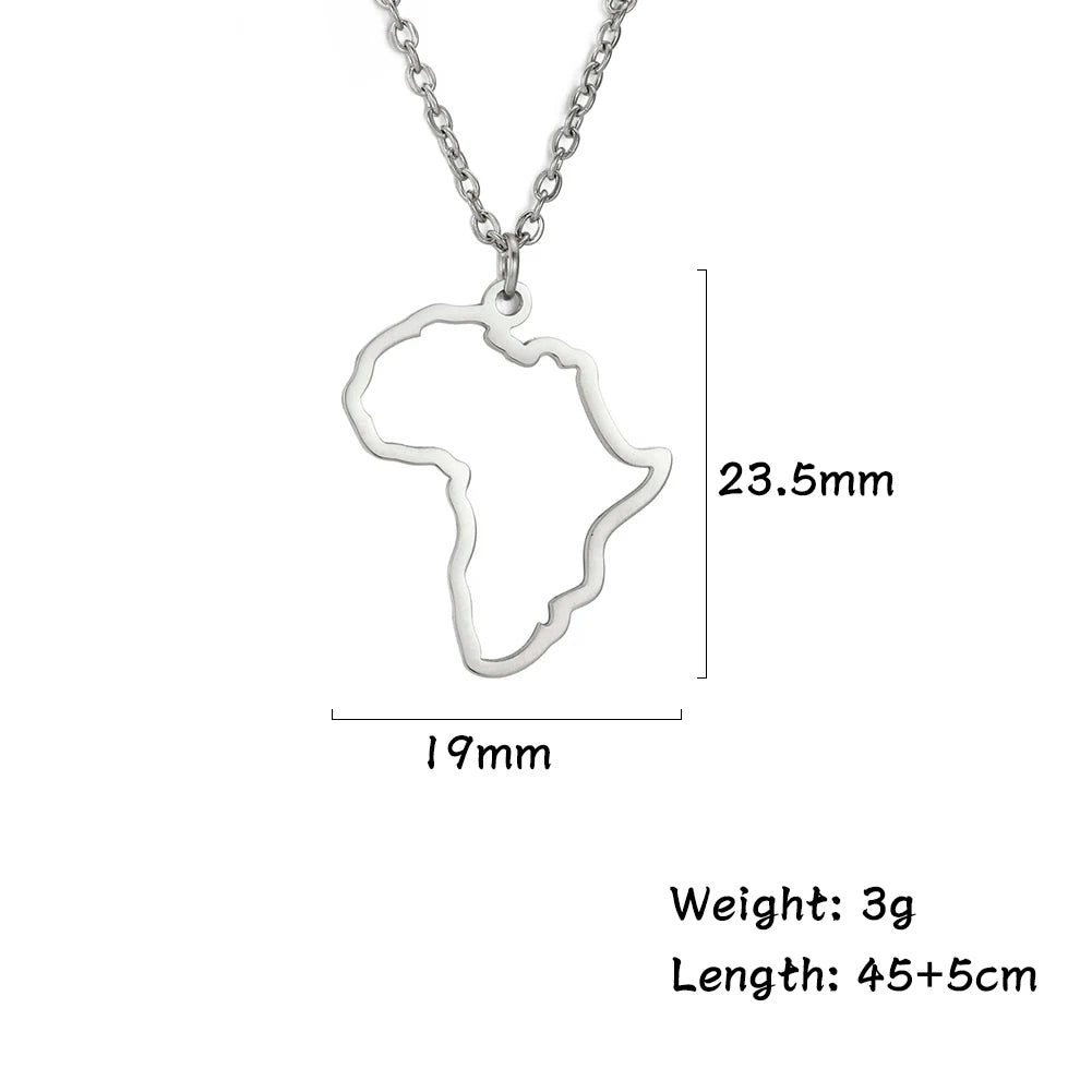 Collier pendentif tendance carte d'Afrique pour femme – Collier géométrique en acier inoxydable, coloris or, or rose ou acier.