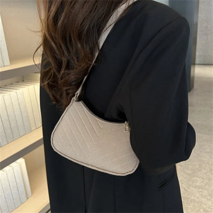 Bolso retro para mujer, tipo axila, de fieltro, de color liso, para hombro, informal, tipo bola de masa, sencillo, a la moda