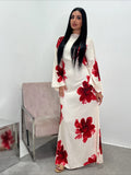 Elariah Floral Print Modest Kaftan Abaya Dress – Long Sleeve Maxi Jalabiya for Eid, Ramadan & Special Occasions