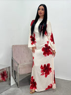 Elariah Floral Print Modest Kaftan Abaya Dress – Long Sleeve Maxi Jalabiya for Eid, Ramadan & Special Occasions