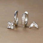 Ensemble de 3 boucles d'oreilles pendantes en acier inoxydable avec zircon cubique – Boucles d'oreilles florales hypoallergéniques pour femmes