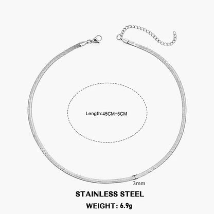 Classic Flat Snake Chain Choker Necklace – Stainless Steel Herringbone Design in Gold & Silver