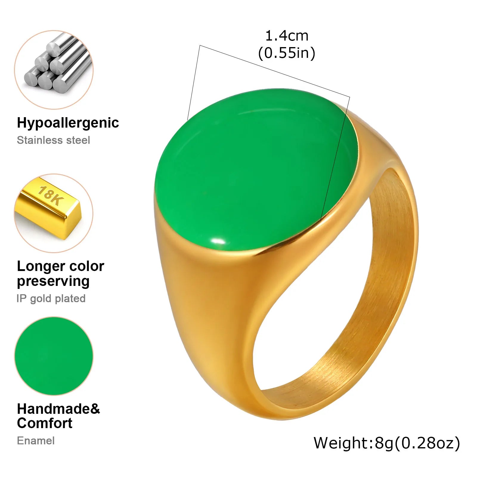 Bague torsadée épaisse en émail pour femme – Bague croisée ouverte en acier inoxydable plaqué or, anneau empilable étanche (bleu/vert/rose)