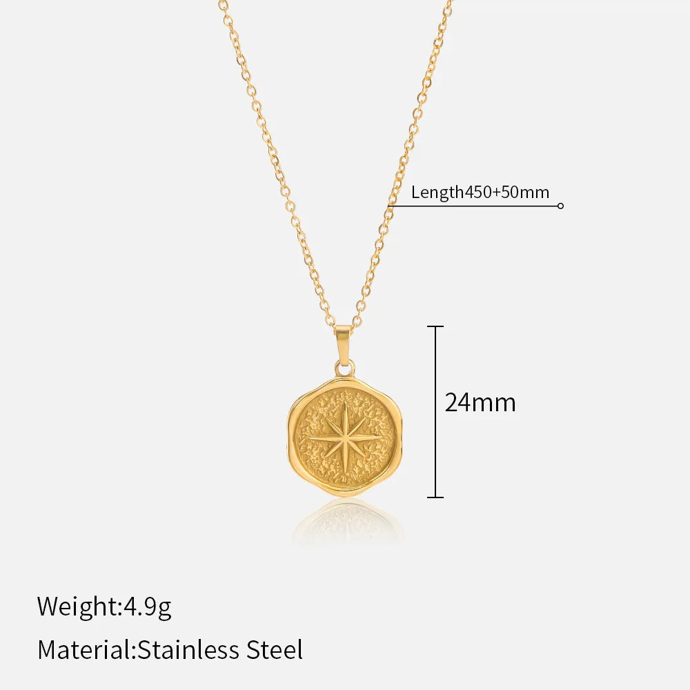 French Vintage Star & Moon Necklace – 316L Stainless Steel Celestial Pendant Chain (Unisex, Gold Tone) | ELARIAH
