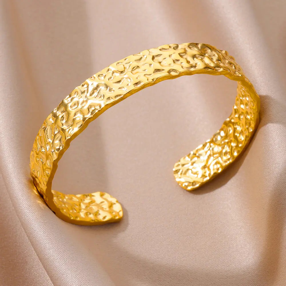 Luxury Adjustable Stainless Steel Bangle Bracelet – Waterproof Gold Cuff Jewelry for Women