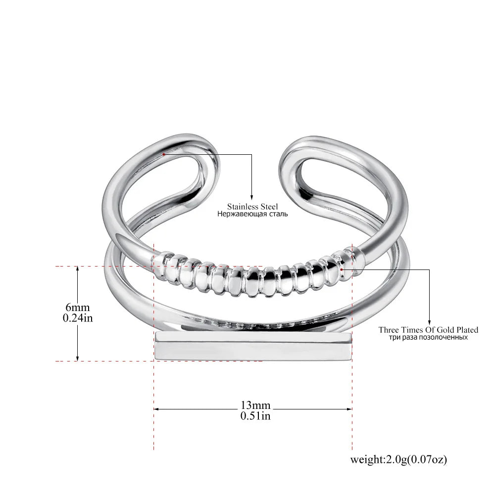 Bague JeeMango en acier inoxydable à double cercle pour femme – Plaqué or 18 carats, étanche, bijou tendance