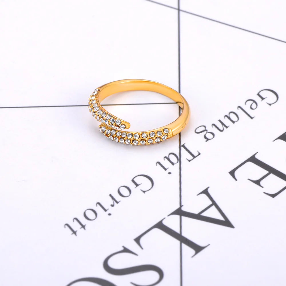 Bague JeeMango en acier inoxydable à double cercle pour femme – Plaqué or 18 carats, étanche, bijou tendance