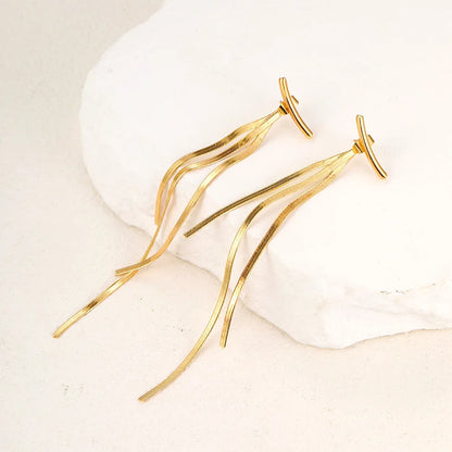 Gold Bling Tassel Statement Earrings – Elegant Long Drop Design for Women