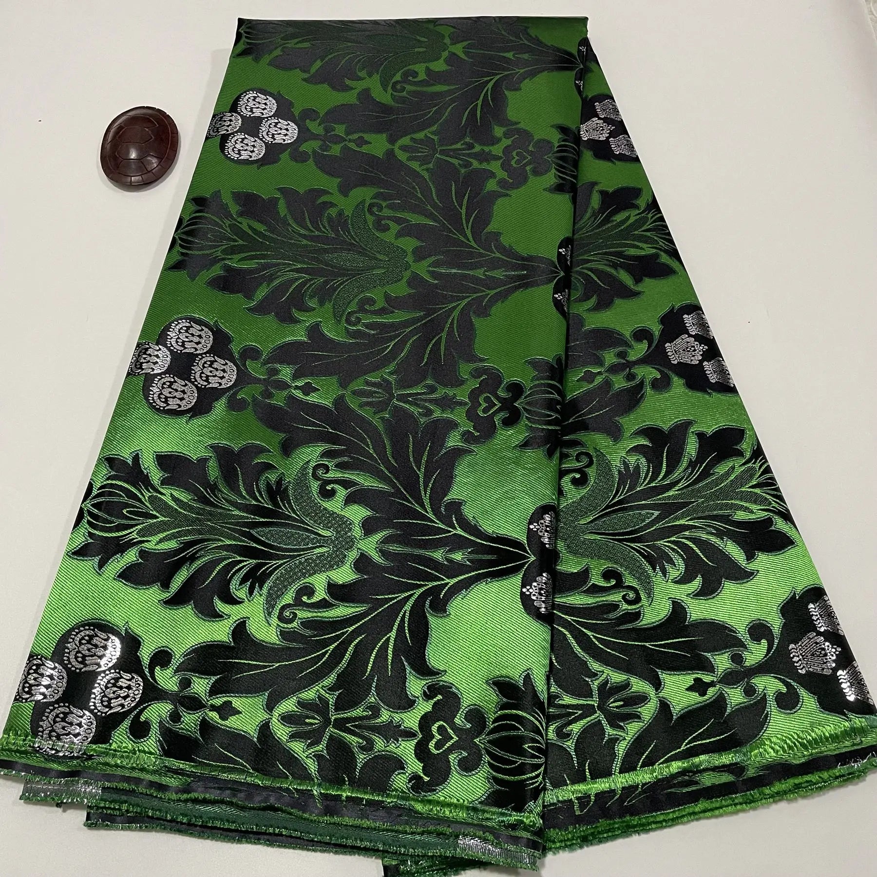 African Damask Lace Fabric (2.5 or 5 Yards) – Thick Jacquard Brocade for Aso Oke, Headwrap & Bridal Dresses