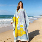 Elariah Women's African Print Twill Silk Kaftan Dress – Oversized Boubou Abaya Beach Cover Up | One Size Plus