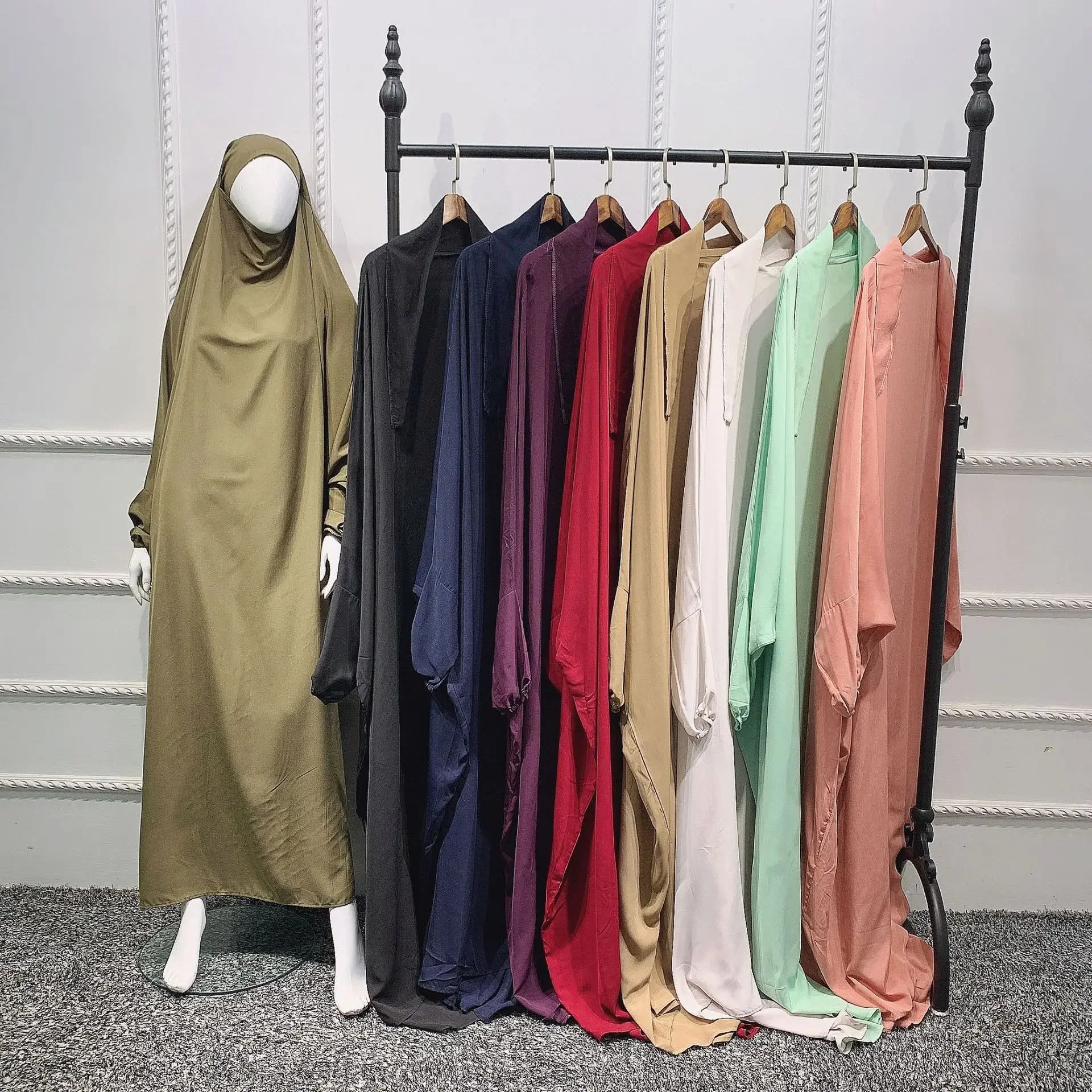 Abaya de prière à capuche pour femmes Elariah avec khimar long hijab | Vêtement de prière islamique modeste | Tissu Nida coupe ample