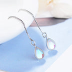 Elegantes pendientes de piedra lunar en forma de lágrima: cadena larga para mujer.
