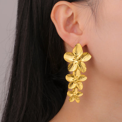 Unift Vintage Flower Stud Earrings for Women – Bohemian 14K Gold-Plated Stainless Steel Statement Jewelry