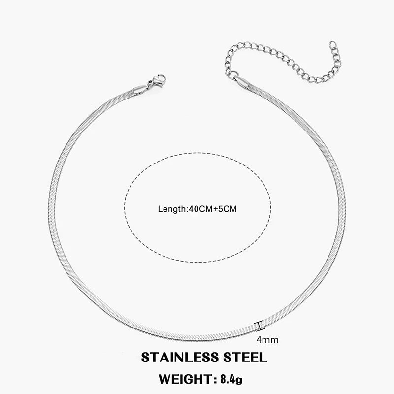 Classic Flat Snake Chain Choker Necklace – Stainless Steel Herringbone Design in Gold & Silver