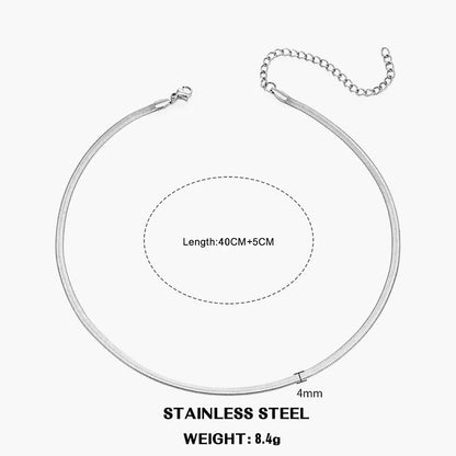 Classic Flat Snake Chain Choker Necklace – Stainless Steel Herringbone Design in Gold & Silver