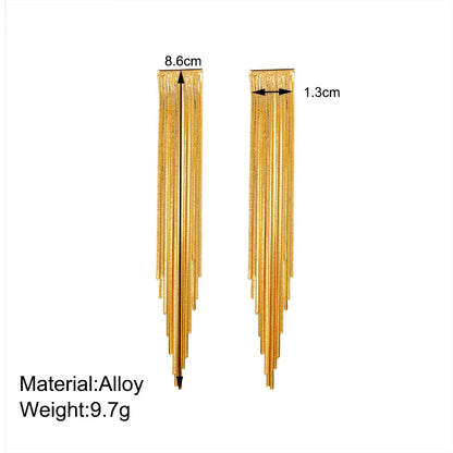 Gold Bling Tassel Statement Earrings – Elegant Long Drop Design for Women