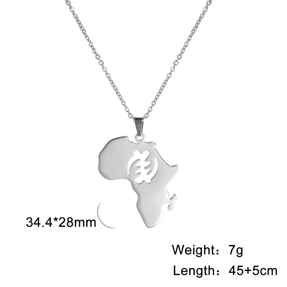 Collier pendentif tendance carte d'Afrique pour femme – Collier géométrique en acier inoxydable, coloris or, or rose ou acier.