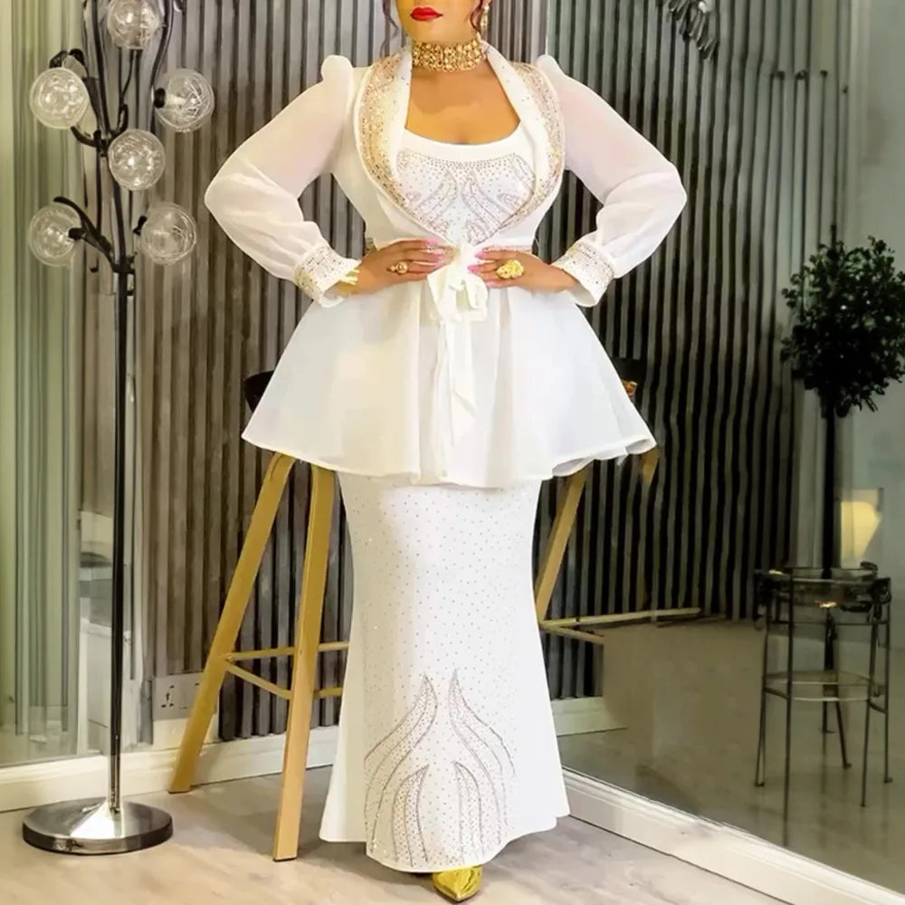 Elariah Luxury African Dashiki 2-Piece Set – Long Evening Gown with Matching Coat | Wedding & Occasion Dress (Plus Size)