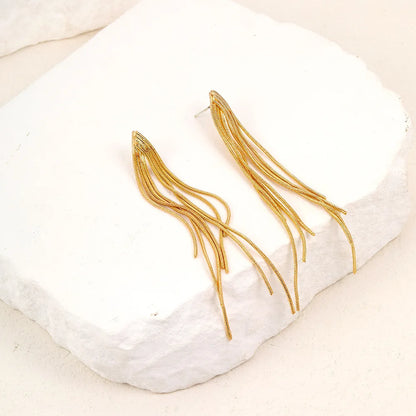 Gold Bling Tassel Statement Earrings – Elegant Long Drop Design for Women