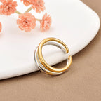 Bague JeeMango en acier inoxydable à double cercle pour femme – Plaqué or 18 carats, étanche, bijou tendance