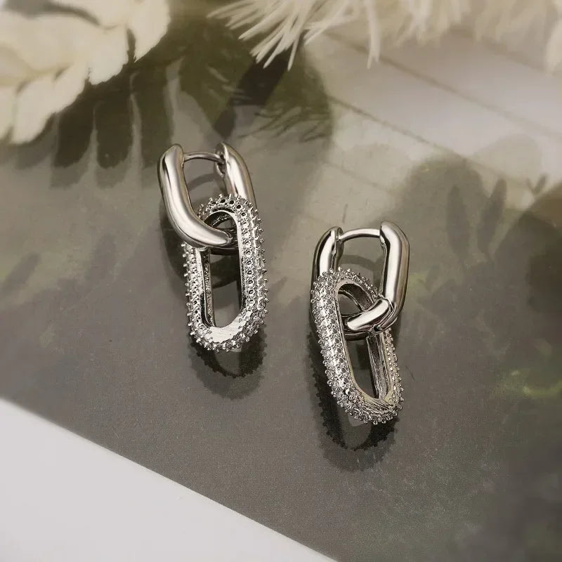 Boucles d'oreilles créoles rétro à double boucle – Motif géométrique en or et argent