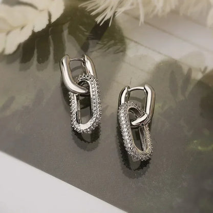 Retro Double Loop Hoop Earrings – Gold & Silver Geometric Drop Design