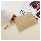 Elariah Woven Straw Wristlet Clutch Bag – Bohemian Summer Beach Handbag with Zipper (White, Khaki, Beige)