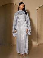 Elariah Luxury Satin Abaya Dress for Women – Modest Islamic Kaftan with Waist Sash, Long Sleeve Maxi Dress