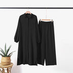Elariah Modest Co-Ord Abaya Set – Long Sleeve Button Shirt & Wide-Leg Trousers | Casual Islamic Outfit for Women
