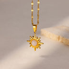Collar geométrico con colgante de girasol: cadena de acero inoxidable para clavícula para mujer