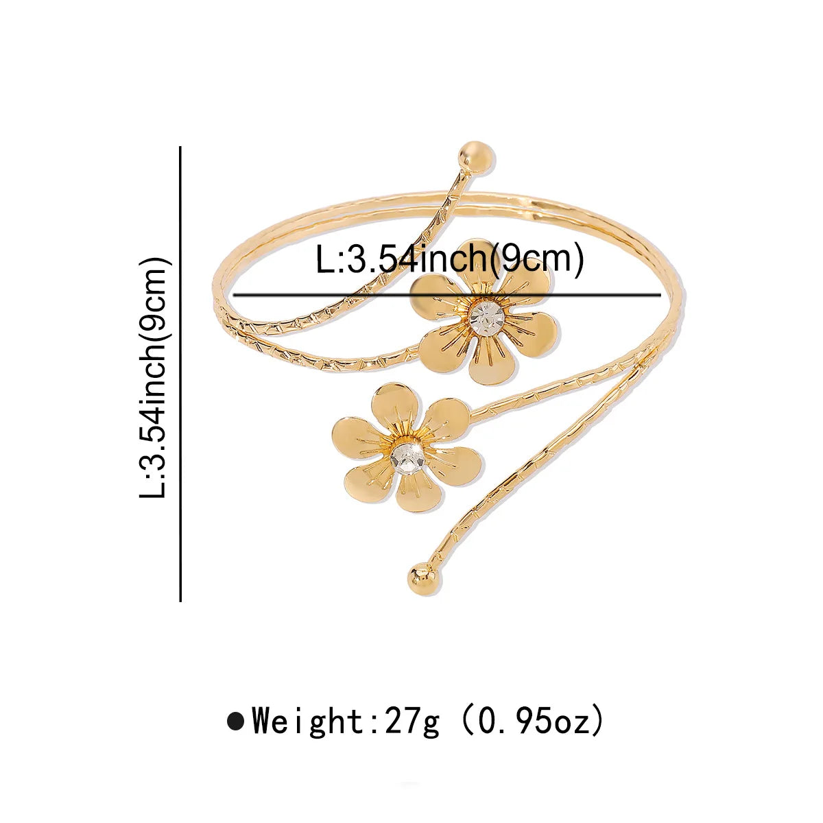 Brazalete ajustable de hojas y flores de inspiración punk: brazalete metálico llamativo para mujer.