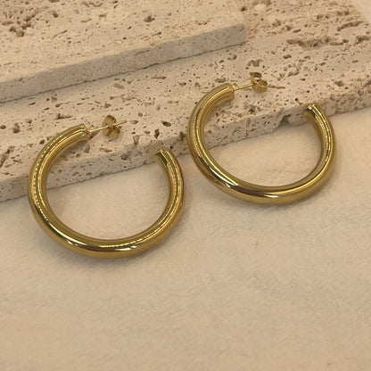 Classic Large Stainless Steel Hoop Earrings – Gold & Silver Tone, 30/40/50mm