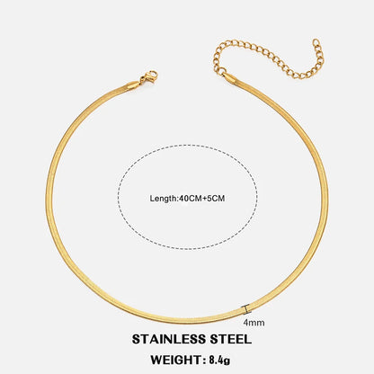 Classic Flat Snake Chain Choker Necklace – Stainless Steel Herringbone Design in Gold & Silver