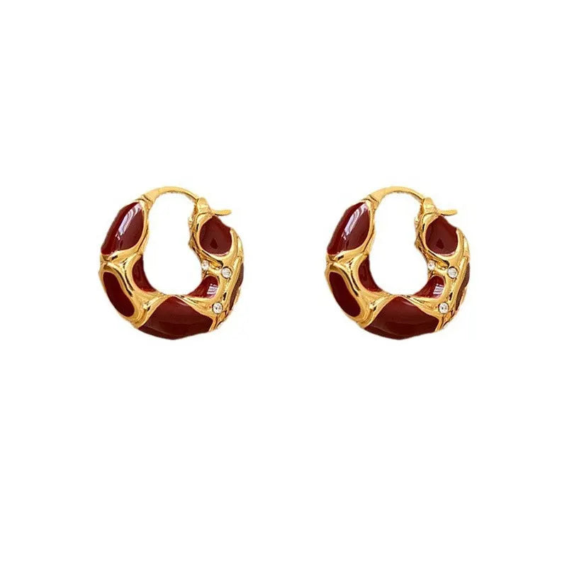 Pendientes de aro pequeños de esmalte vintage: aros texturizados chapados en oro para mujer