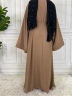 Elegant Modest Maxi Dress with Waist Tie – Long Sleeve Woven Abaya Style Dress for Women (All Season)