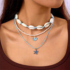 Collar bohemio de conchas de playa: gargantilla con colgante de concha y estrella de mar para mujer