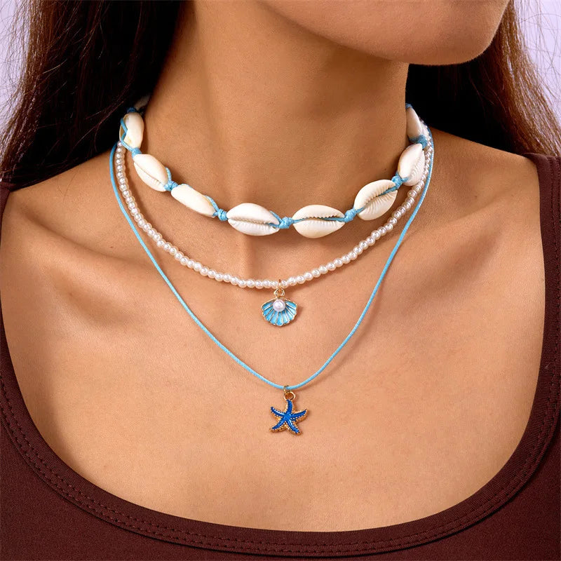 Collier coquillage bohème pour femme – Pendentif coquillage et étoile de mer
