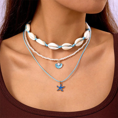 Bohemian Beach Shell Necklace – Seashell & Starfish Pendant Choker for Women