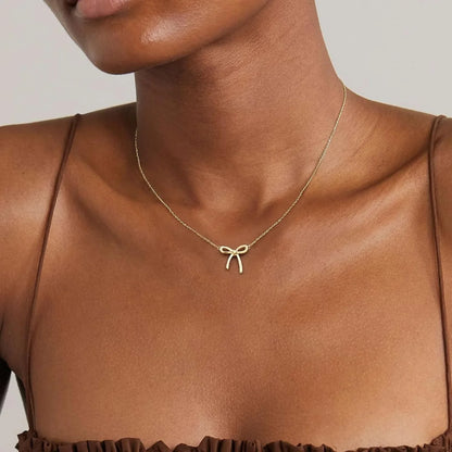 Dainty Bow Pendant Necklace – Gold & Silver Plated Choker Chain for Women