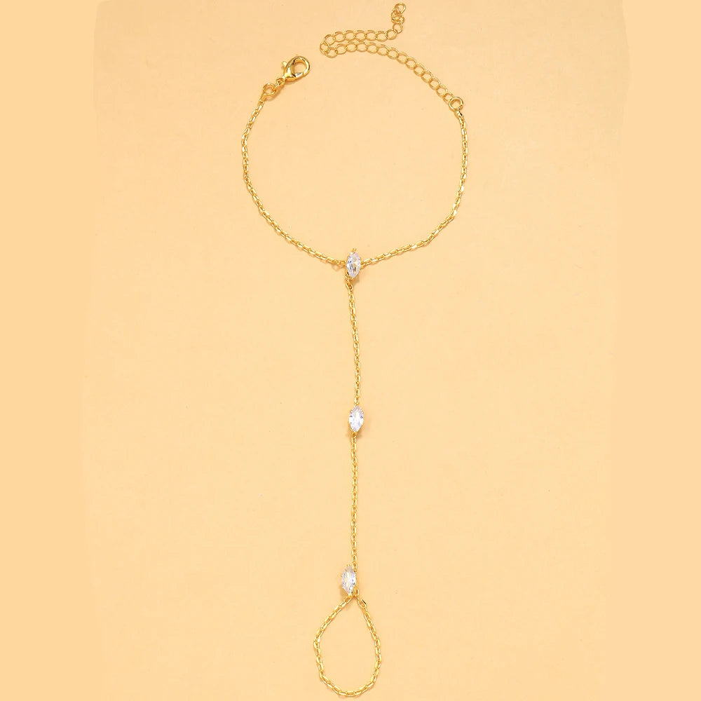 Bohemian Crystal Rhombus Bracelet with Finger Chain – Elegant Party Jewelry for Women
