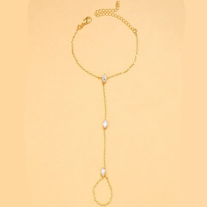 Bohemian Crystal Rhombus Bracelet with Finger Chain – Elegant Party Jewelry for Women