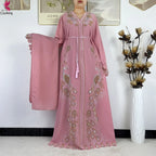 Elariah Diamond Chiffon Modest Abaya Dress – Elegant Long Sleeve Islamic Maxi Robe