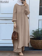 Elariah Modest Co-Ord Abaya Set – Long Sleeve Button Shirt & Wide-Leg Trousers | Casual Islamic Outfit for Women