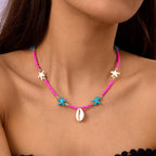 Collar bohemio de conchas de playa: gargantilla con colgante de concha y estrella de mar para mujer