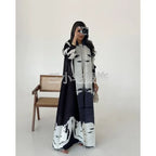 Elariah Retro Printed Pleated Abaya Coat – Belted Chiffon Maxi Modest Windbreaker Jacket for Women (One Size)