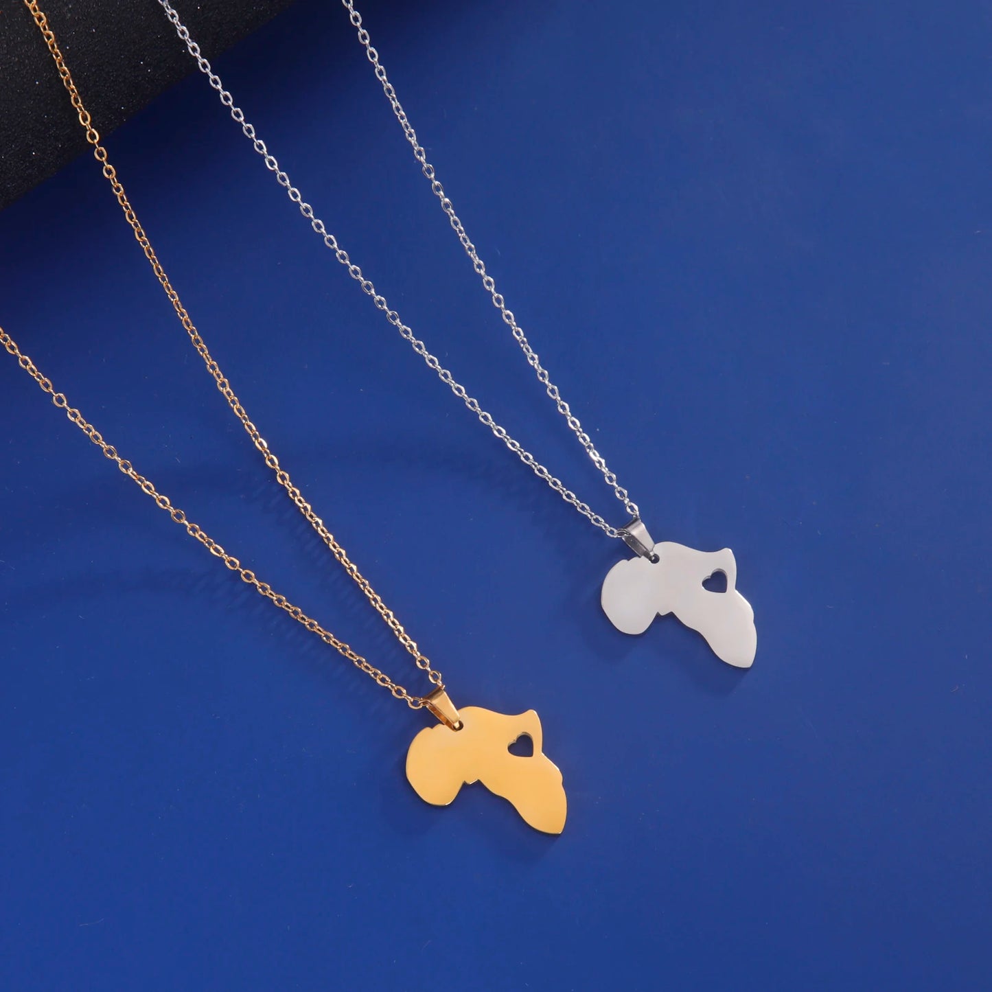 Trendy African Map Pendant Necklace for Women – Stainless Steel Geometric Motherland Necklace, Gold, Rose Gold, or Steel Color