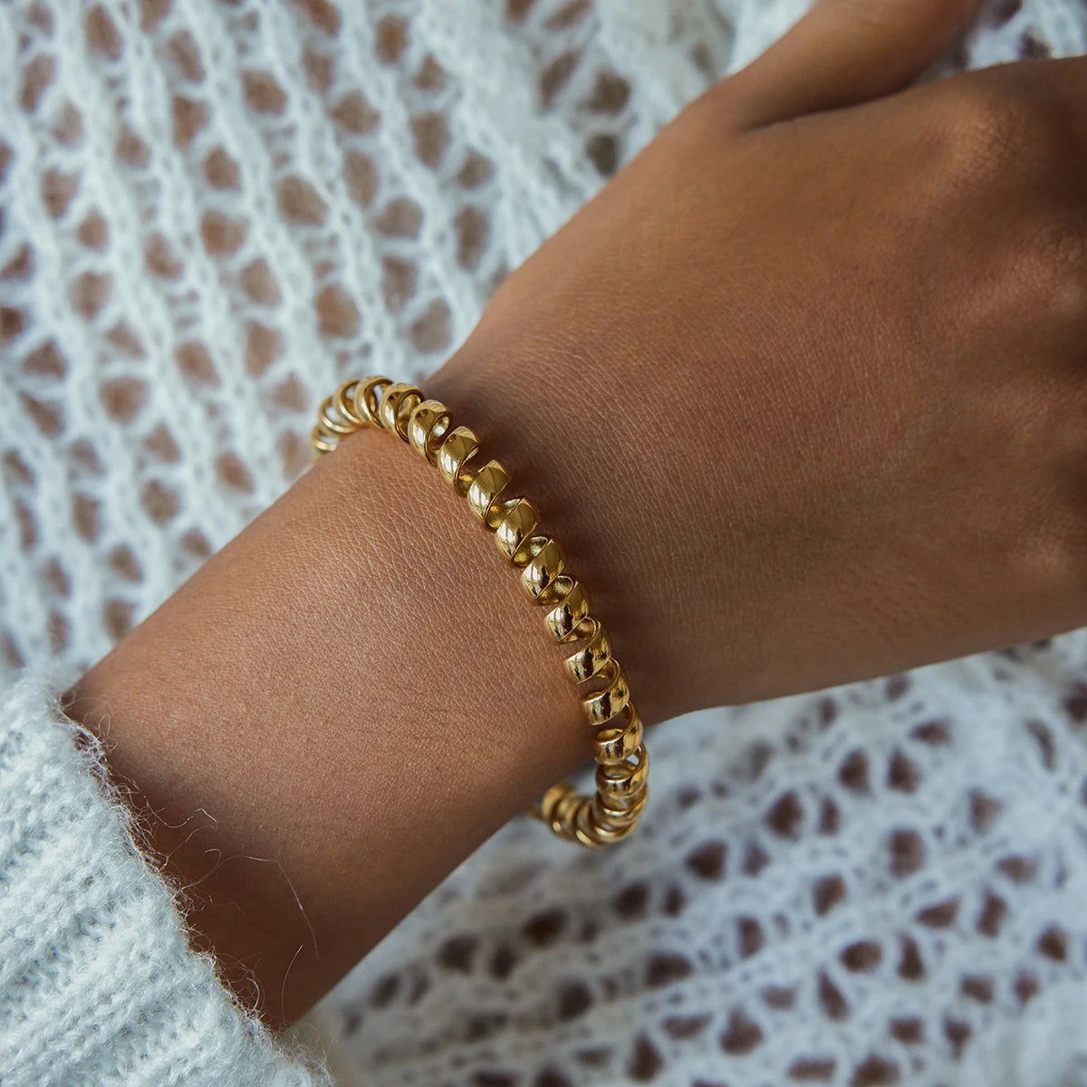 Minimalist Wire Chain Cuff Bracelet – 18K Gold Plated Stainless Steel Open Bangle for Women