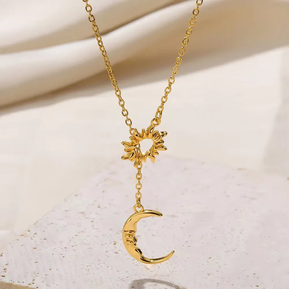 Collier géométrique avec pendentif tournesol – Chaîne de clavicule en acier inoxydable pour femme